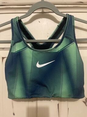 Nike Green & Navy Striped Racerback Sports Bra Size M